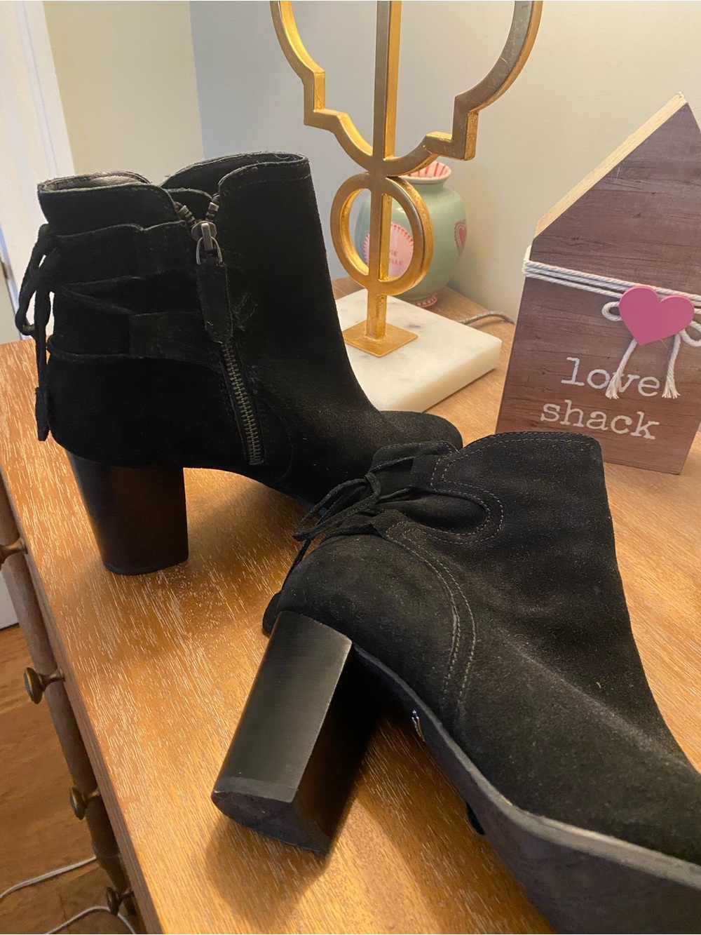Bionic Black Suede Block Heel Ankle Boots - Women's
